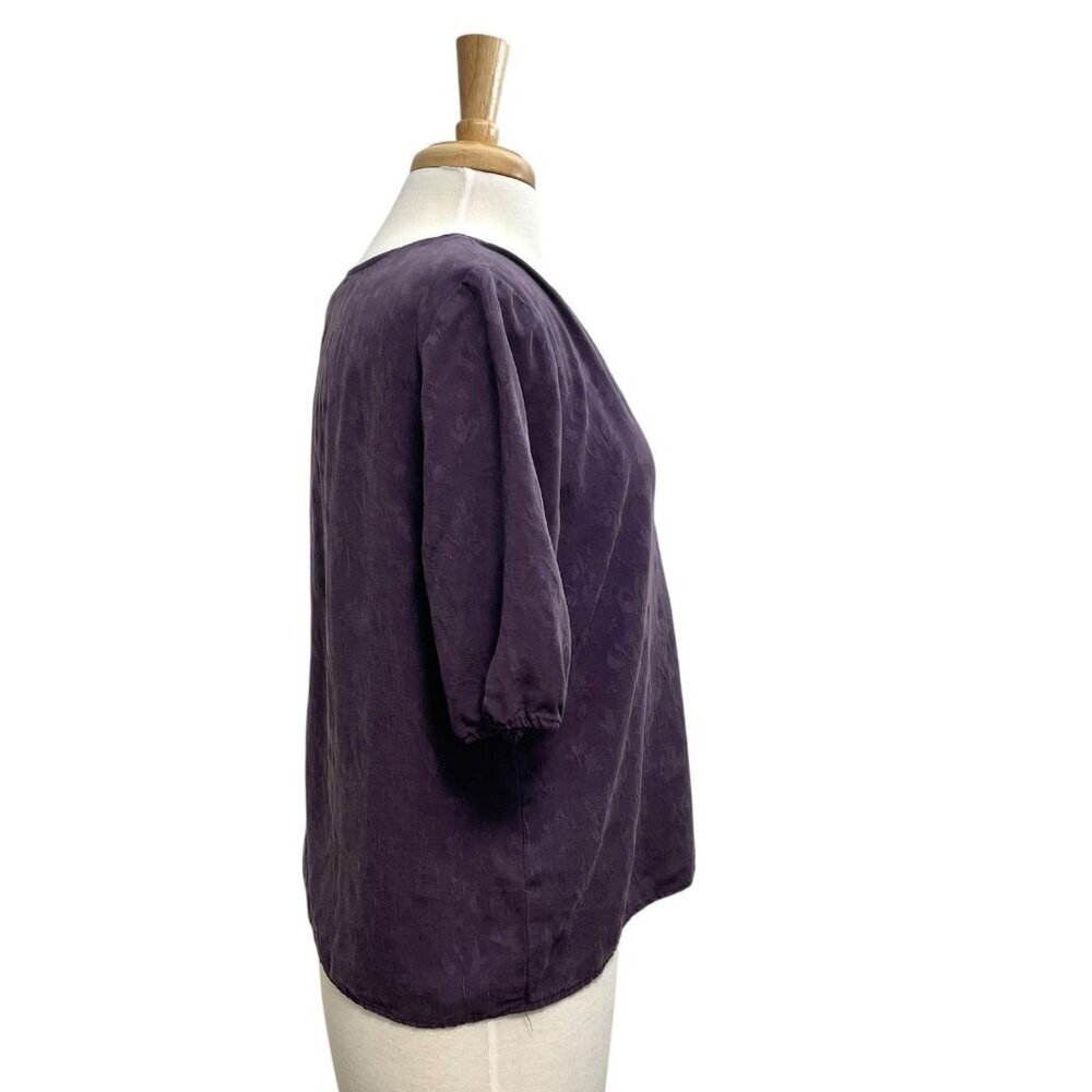 AMOUR VERT Floral V-Neck Blouse Top Tencel Romantic Feminine Purple size Large - Picture 3 of 6